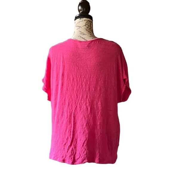 Rachel Ray Hot Pink Cap Sleeve Boxy Knot Hem Pullover Barbie Linen Tee Shirt 1X - Picture 4 of 9